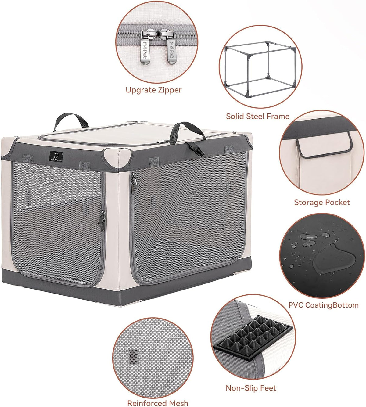 A 4 Pet 36-in Foldable Soft-Sided Dog Crate for Large Dogs – Essentials for Dogs - Grey / 40.0"L x 25.0"W x 25.0"H - image 3