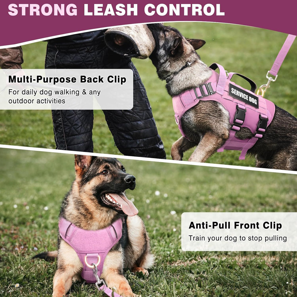 WINSEE Tactical Dog Harness with Dog Leash - Medium / Pink - image 3