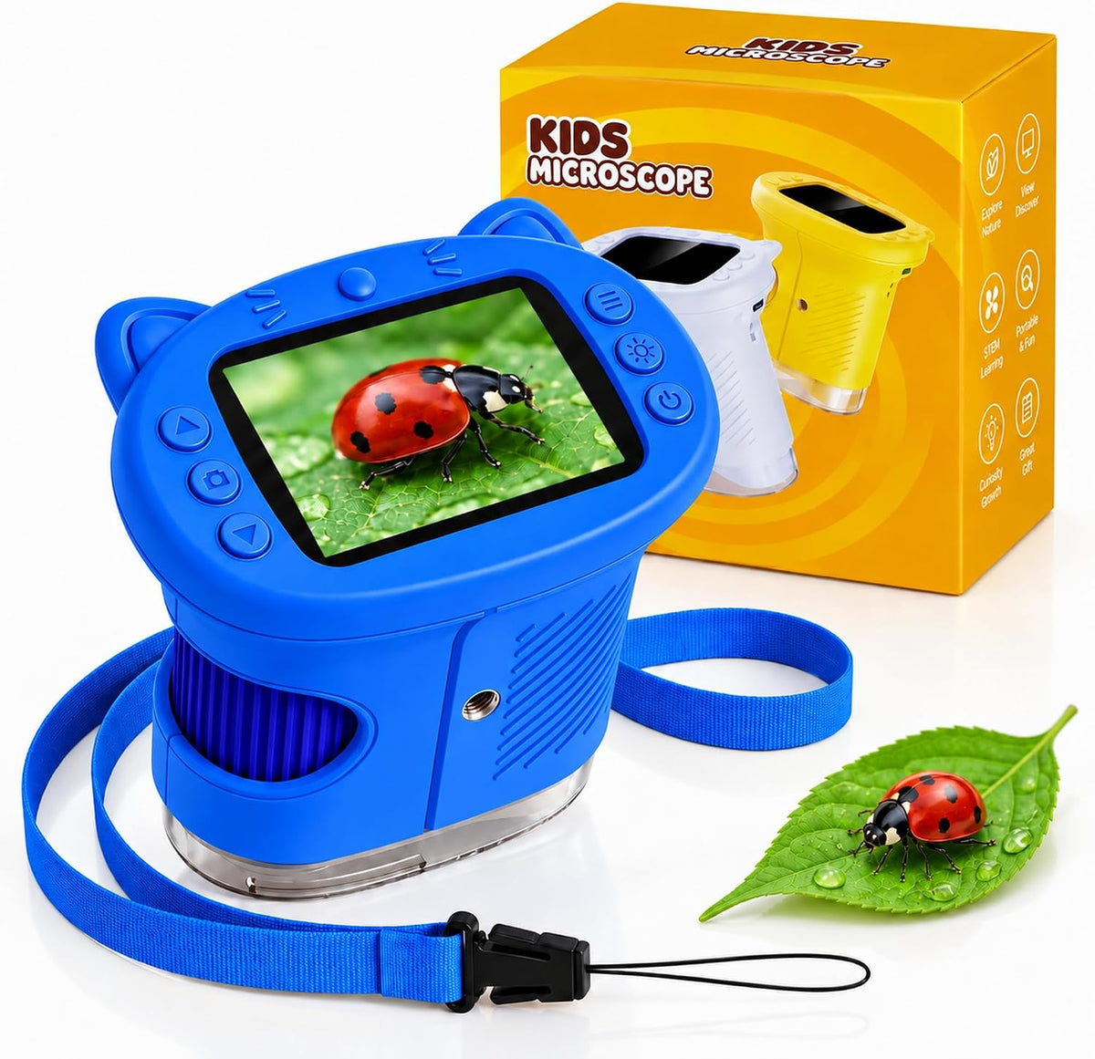 Kids Microscope, 4K 1000X Zoom, 2.4" Screen - Blue