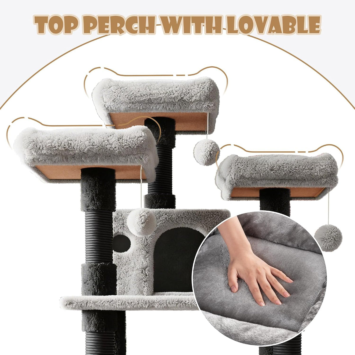 SHA CERLIN 68 Inches Multi-Level Large Cat Tree for Large Kitties/Big - 68in / Black & Grey - image 4