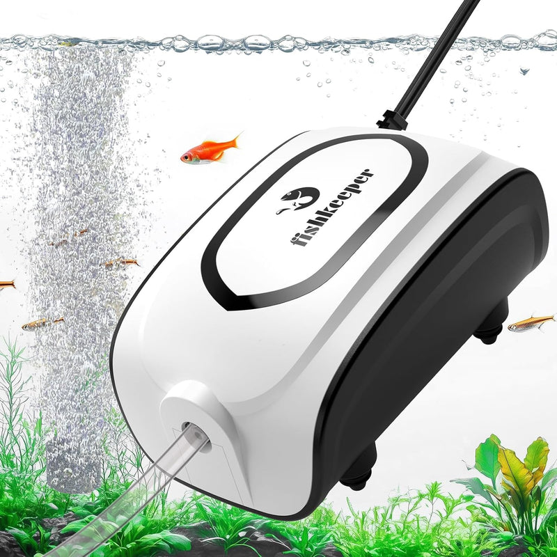 fishkeeper Quiet Aquarium Air Pump, 3W 5W Dual Outlet - White / 3W for 1-50 Gallon