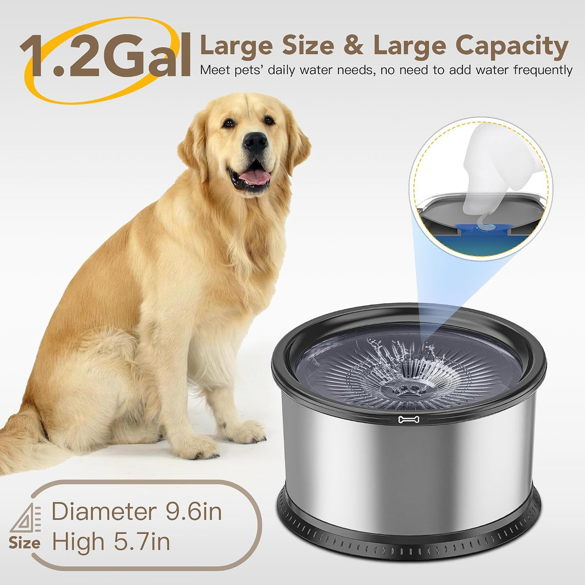 6.5L Stainless Steel Dog Water Bowl - Black / 4.5L - image 2