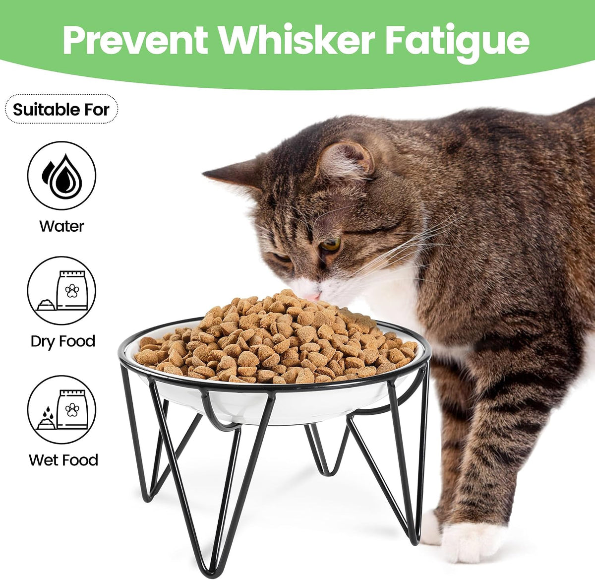 Ceramic Cat Bowls, Raised, Whisker Friendly - raised dish,1 pack / fishbone - image 4