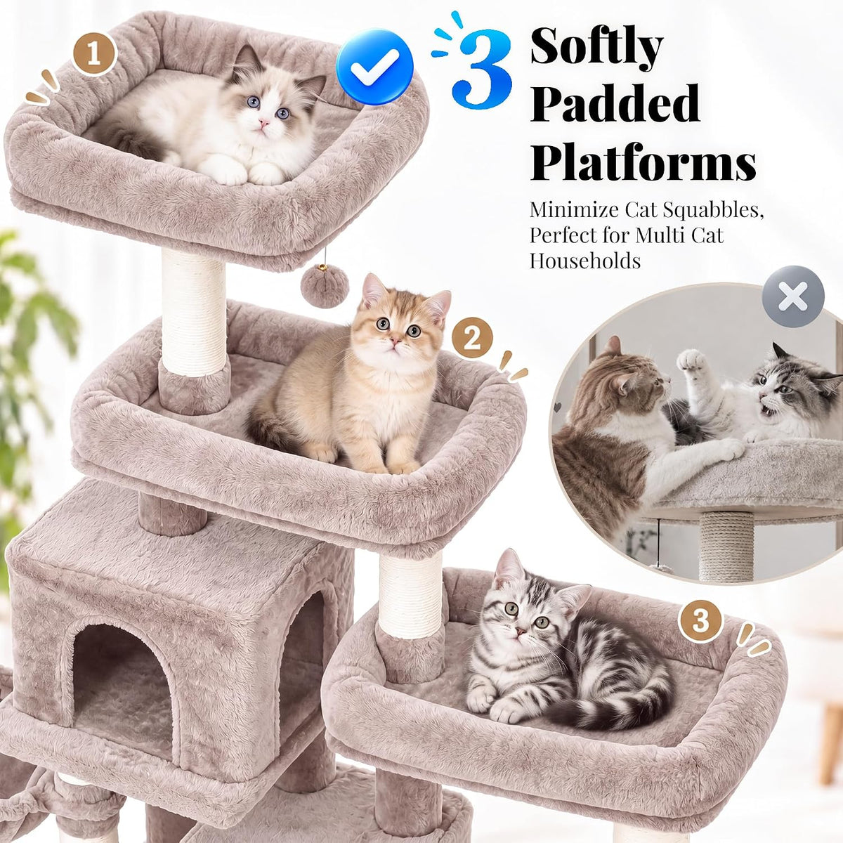 Hey-brother Cat Tree Tower with Stable Extended Base - Muchroom - image 4