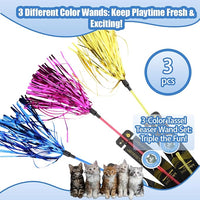 ADUCK Interactive Cat Teaser Wand Toy with Tassels - Durable Cat Chaser for Indoor Kitten Exercise, Boredom Relief & Training Play, Pack of 3 (Gold, Blue, Pink)