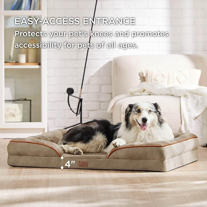 Bedsure XL Orthopedic Dog Bed for Extra Large Dogs - Washable XLarge Dog Cat Bed Waterproof, Comfort Dogs Couch Sofa with Washable Removable Cover, Pet Bed with Nonskid Bottom, Hazel, 42"