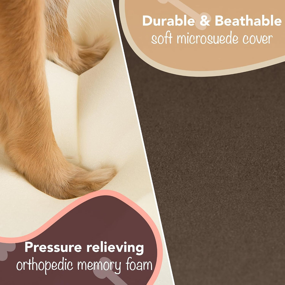 Friends Forever Large Dog Bed Couch - Memory Foam Dog Bed / Chester Brown / 25.0"L x 20"W x 5.5"Th - image 3