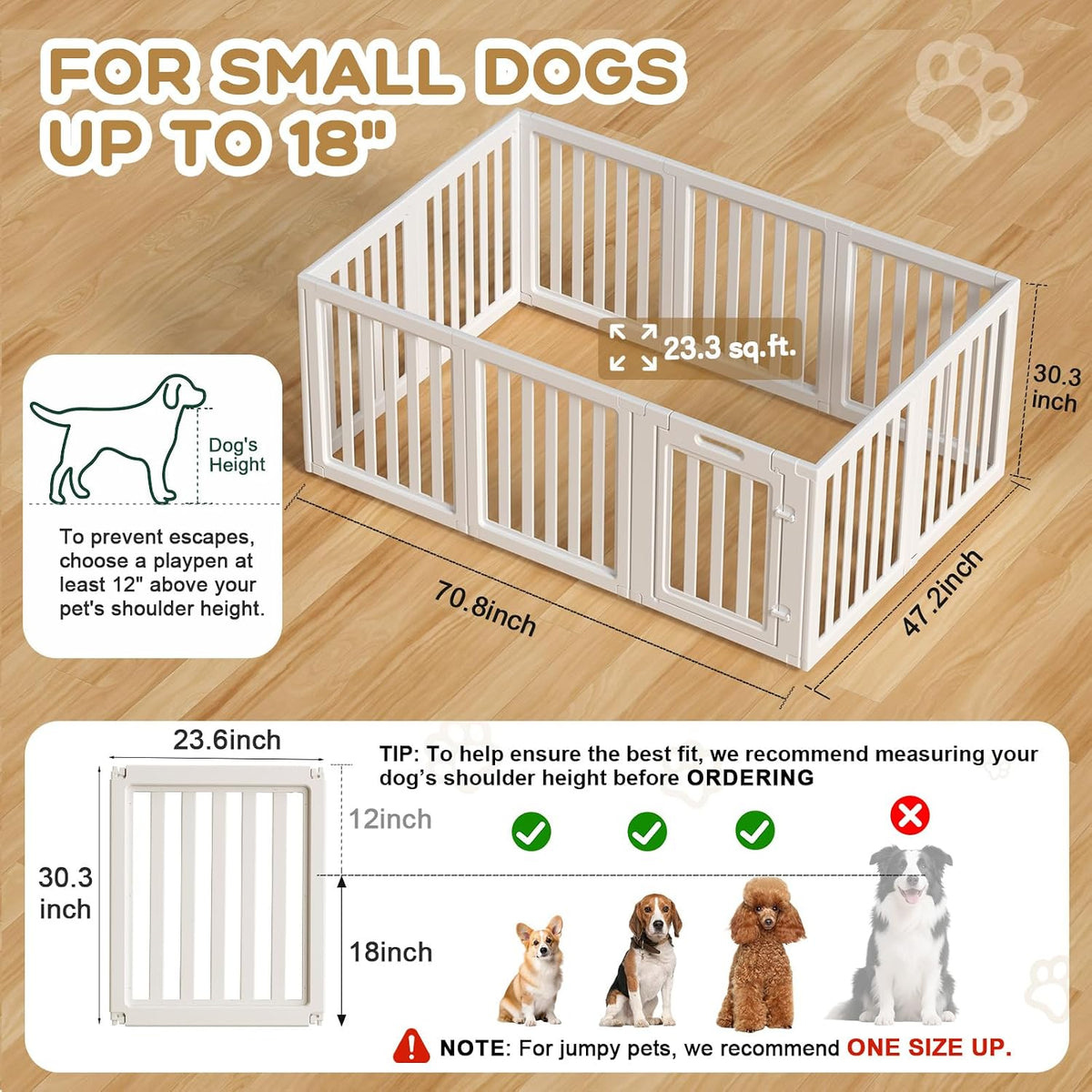 Dog Playpen Indoor, Puppy Playpen, White 23.6" H, 10 Panels - white / 10 / 30.3 inch Height - image 2