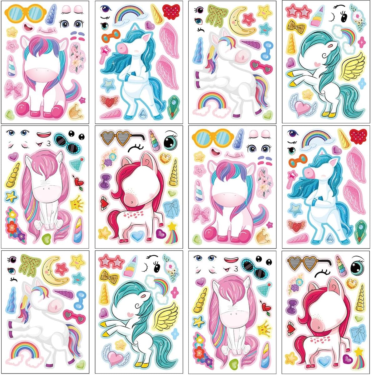 24 Sheets Make a Face Stickers for Kids Toddlers Party Favors Crafts – Fun for Kids & Family - Unicorns