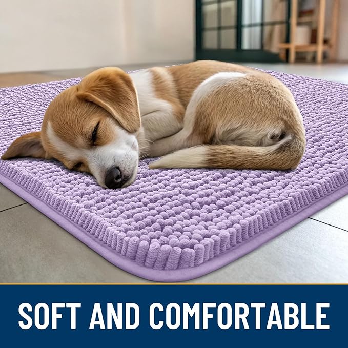 Smiry Dog Door Mat for Muddy Paws 30x20, Absorbs Moisture and Dirt Doormat, Non-Slip Washable Quick Dry Chenille Front Door Mat Indoor Entrance, Entryway Carpet for Inside Floor, Lavender