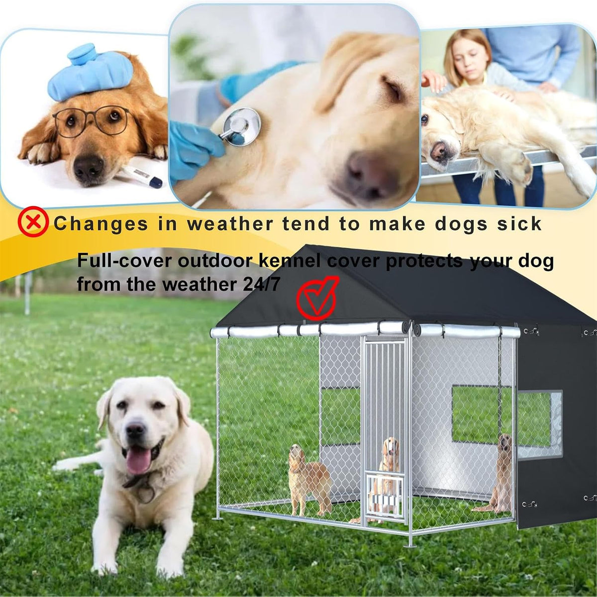 Outdoor Dog Kennel Cover 10'W x 10'L Replacement Covers - Black / 6.7'W x 6.7'L x 5.8'H - image 4