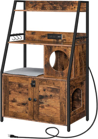 HOOBRO Litter Box Enclosure with 2 Storage Shelves - Rustic Brown + Black