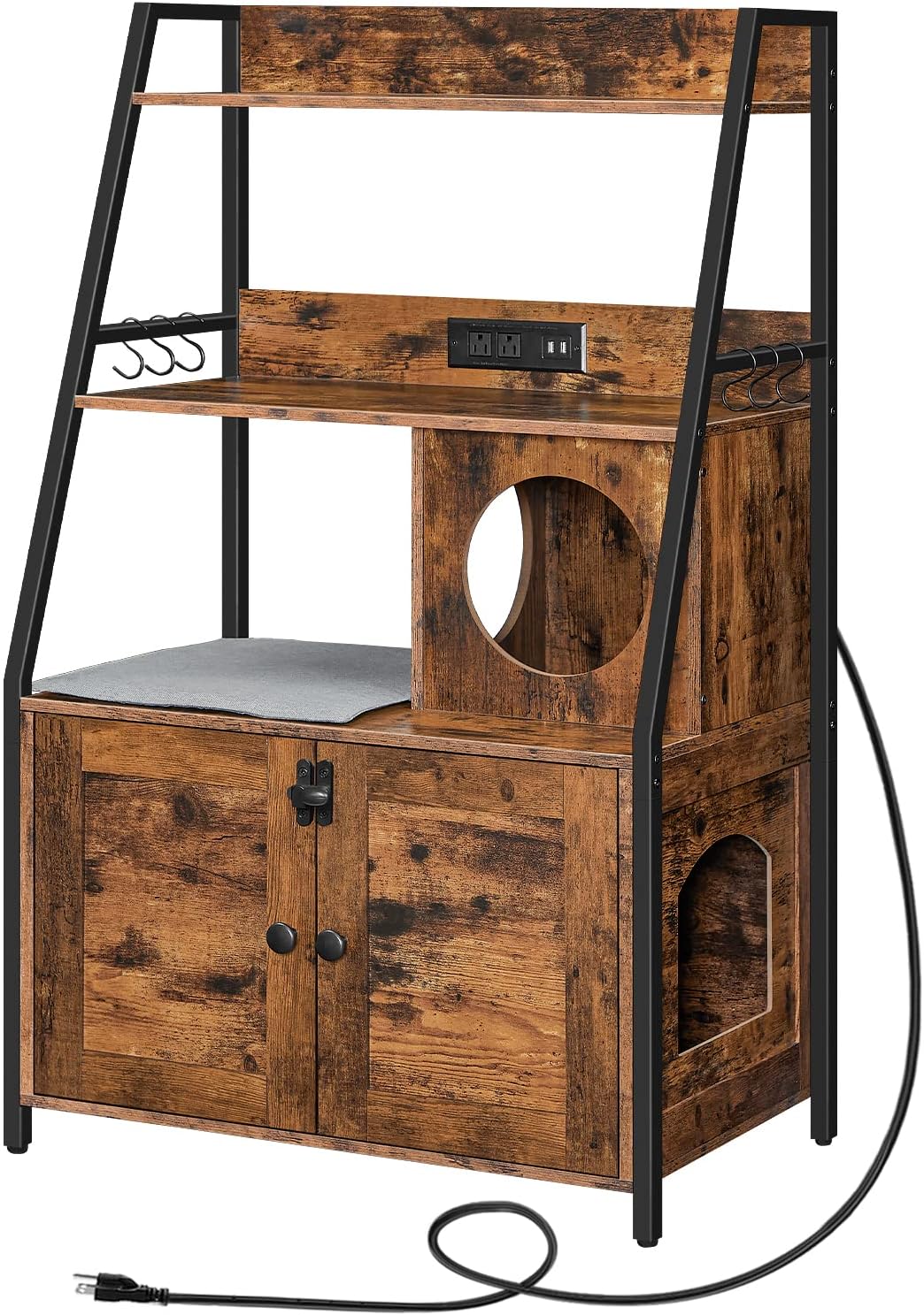 HOOBRO Litter Box Enclosure with 2 Storage Shelves - Rustic Brown + Black