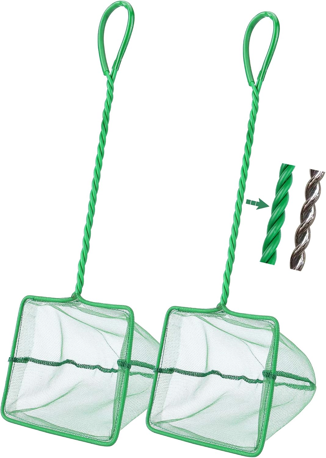 2 Pack Aquarium Fish Net Fine Mesh Quick Catch Tank Skimmer 5 Inch – Essentials for Fish - Green / 5" (2-Pack)