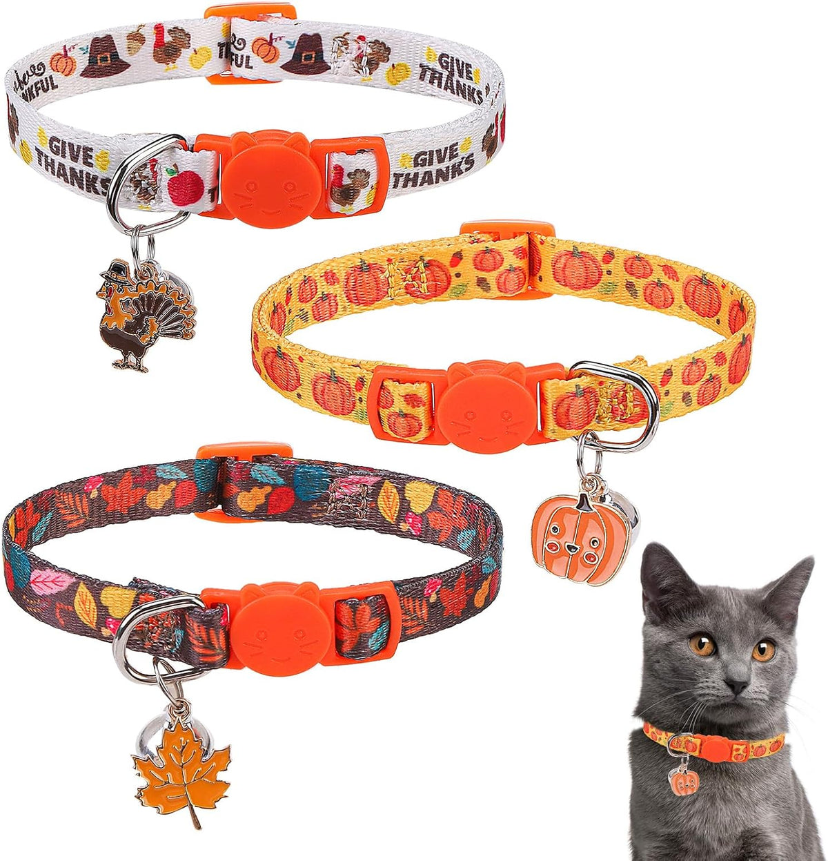 Breakaway Cat Collars with Bell - Fall/Thanksgiving