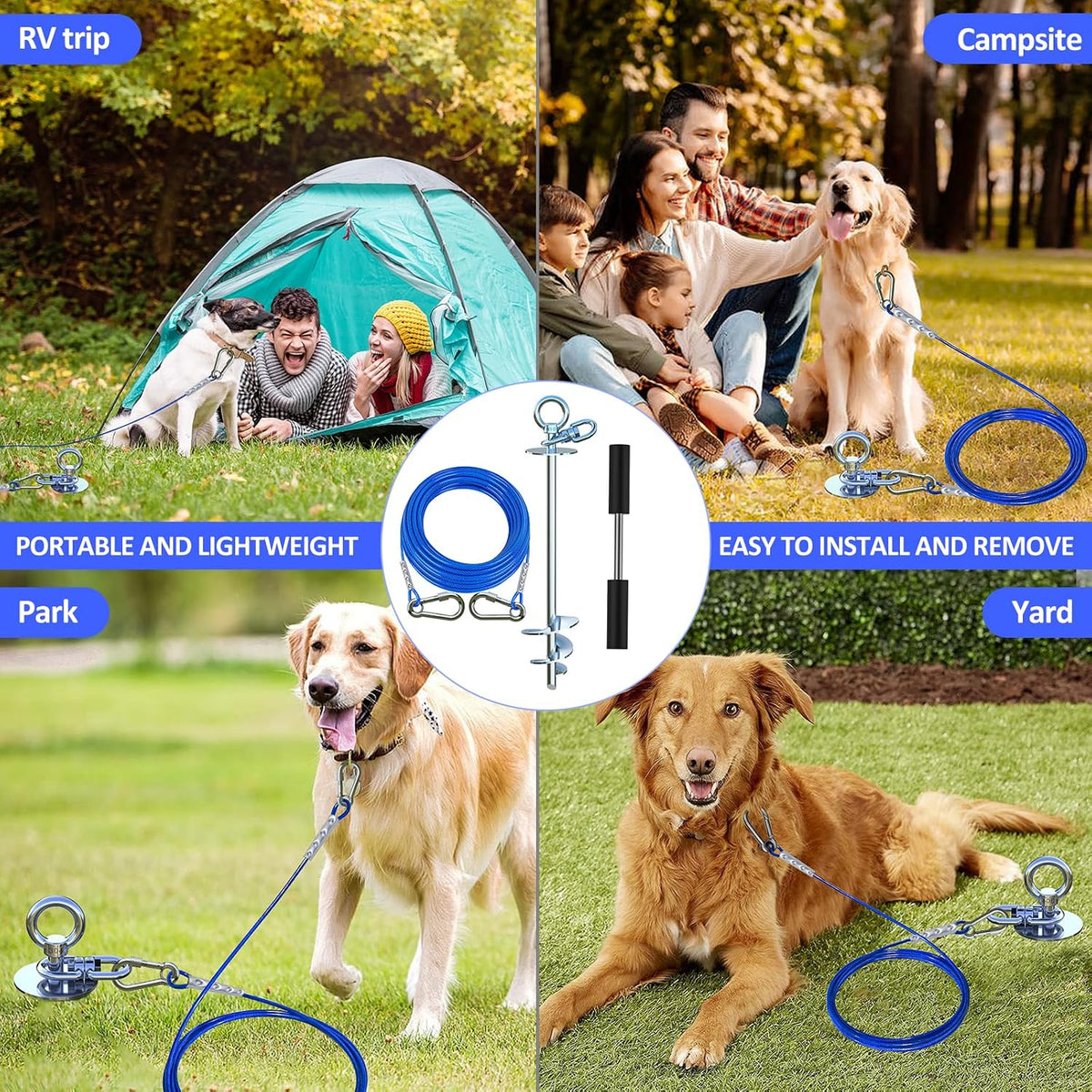 Dog Tie Out Cable and Stake - dog stake+45ft/150lbs / Blue - image 4
