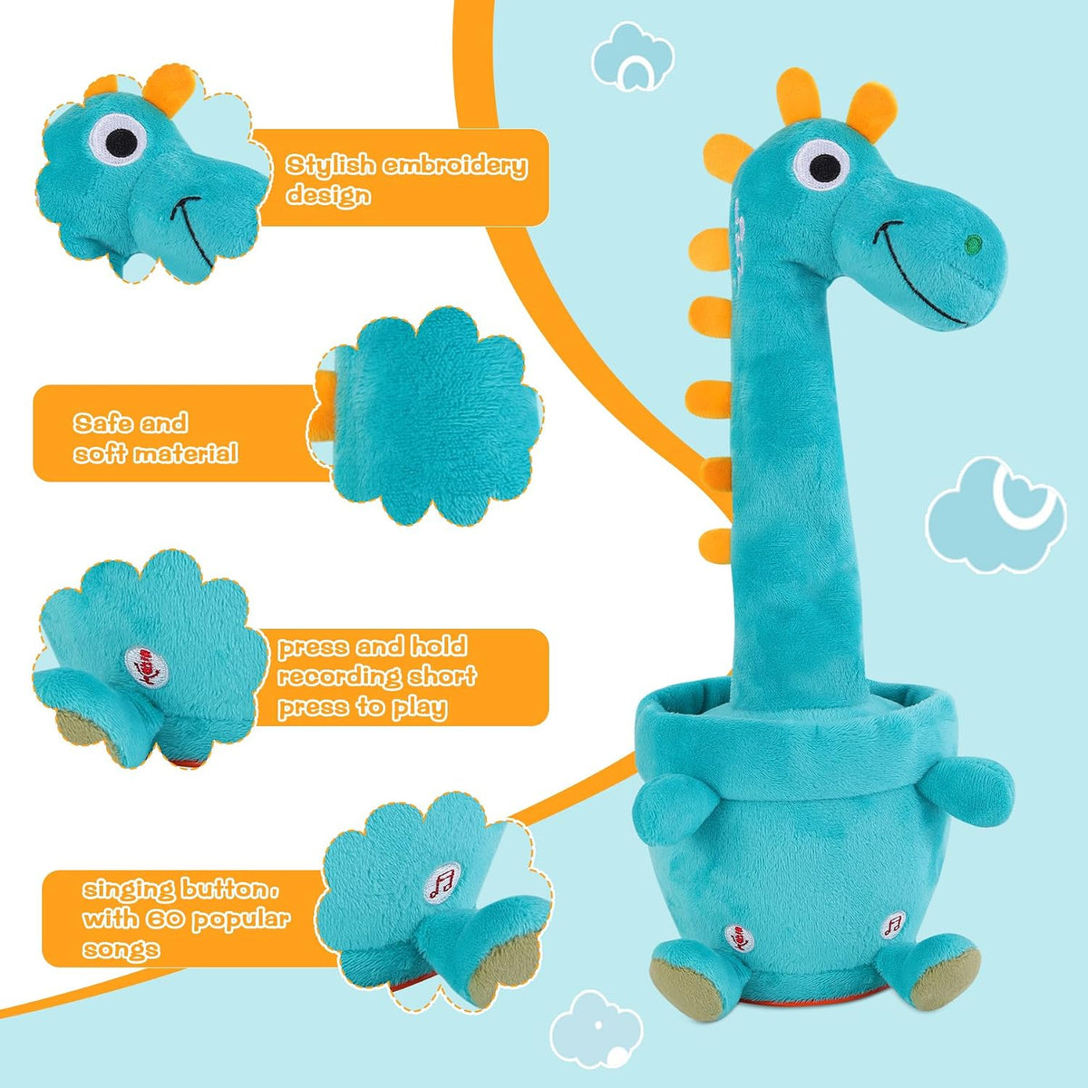 Dancing Talking Giraffe Toy, Singing Giraffe Baby Toys for Kids – Fun for Kids & Family - Dancing Dinosaur - image 4