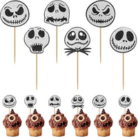 12 black glitter Halloween bat cupcake toppers in 4 patterns on cupcakes - view 2