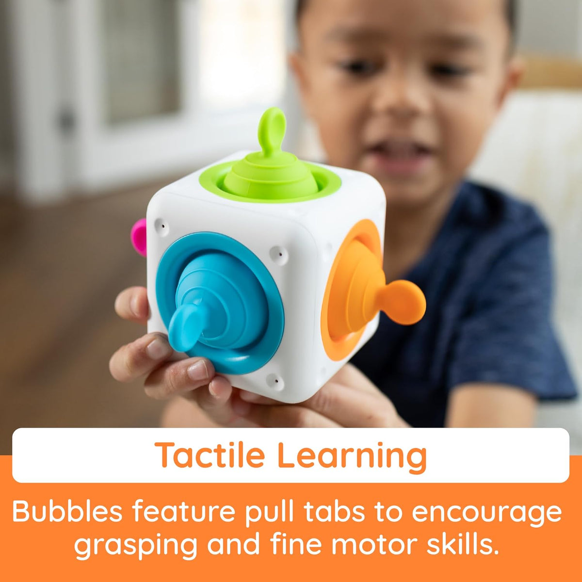 Fat Brain Toys Tugl Cube handheld silicone popping fidget toy with pull and push bubbles - view 4