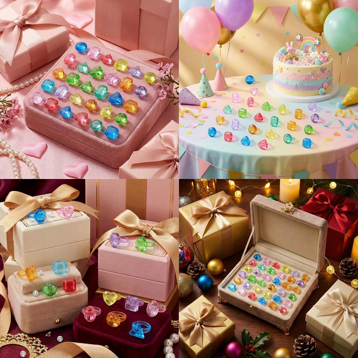 PASEMM 100Pcs Gem Rings Toys for Kids - image 3