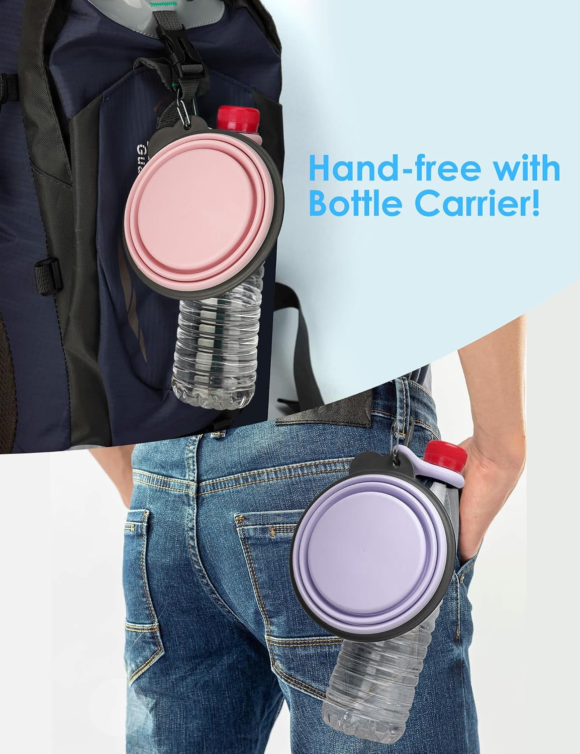 2 Pack Collapsible Dog Bowls with Bottle Carrier – Essentials for Dogs - Small (Pack of 2) / 4. Light Violet & Pink - image 2
