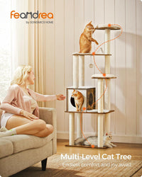 Feandrea Cat Tree, 64.6-Inch Multi-Level Tower with 5 Scratching Posts – Essentials for Cats - Rustic Brown - image 2