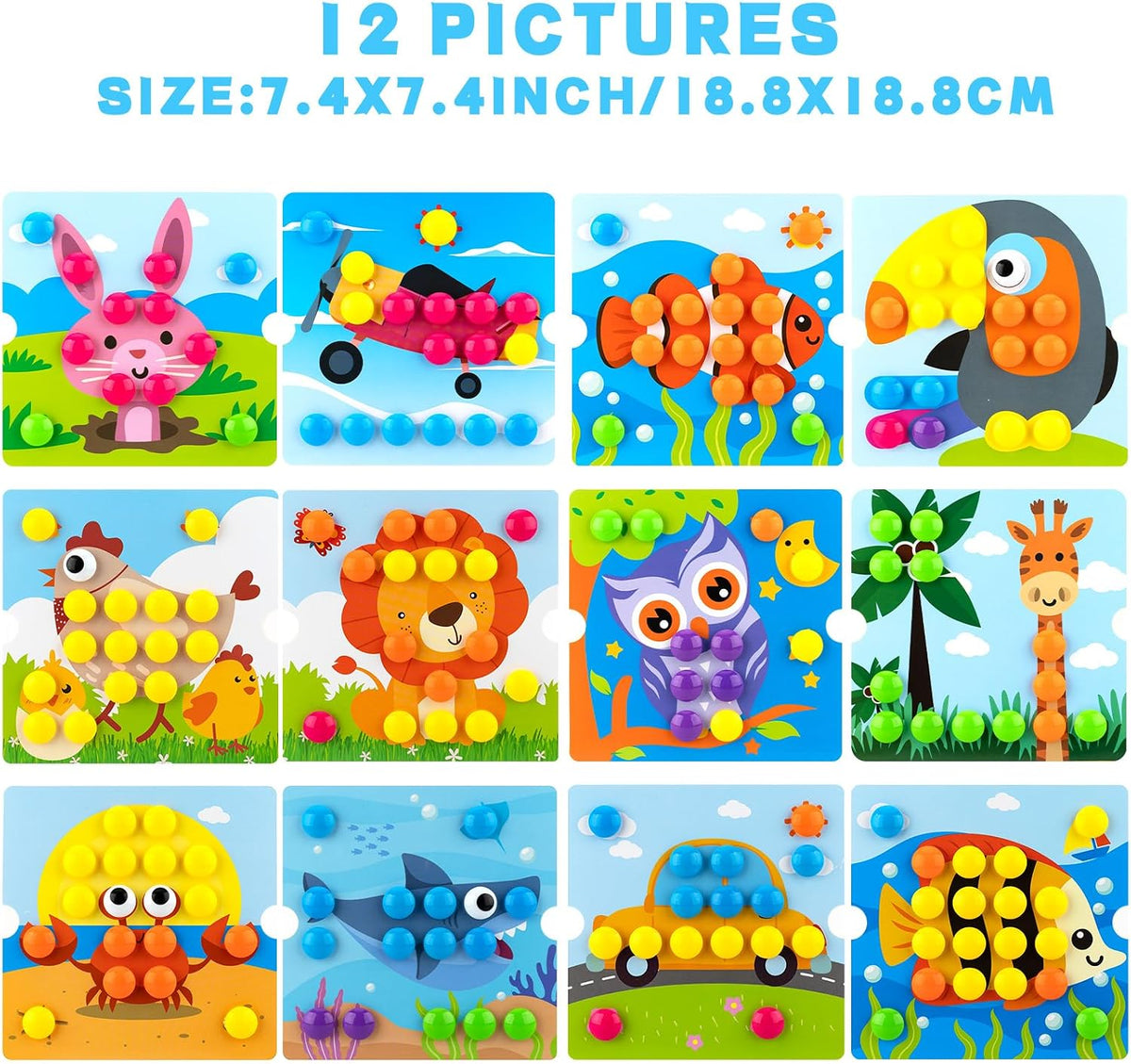 Button Art Toys for Toddlers Ages 3+, Mosaic Peg Board – Fun for Kids & Family - toucan - image 4