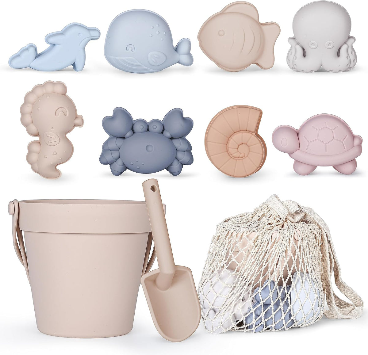 MarcZero 11Pcs Silicone Beach Toys, Bucket & Sand Toys - Begie