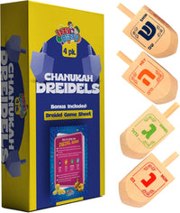 Izzy n Dizzy wooden Hanukkah dreidels 10 pack with coin gelt, gelt trays and instruction cards - view 2