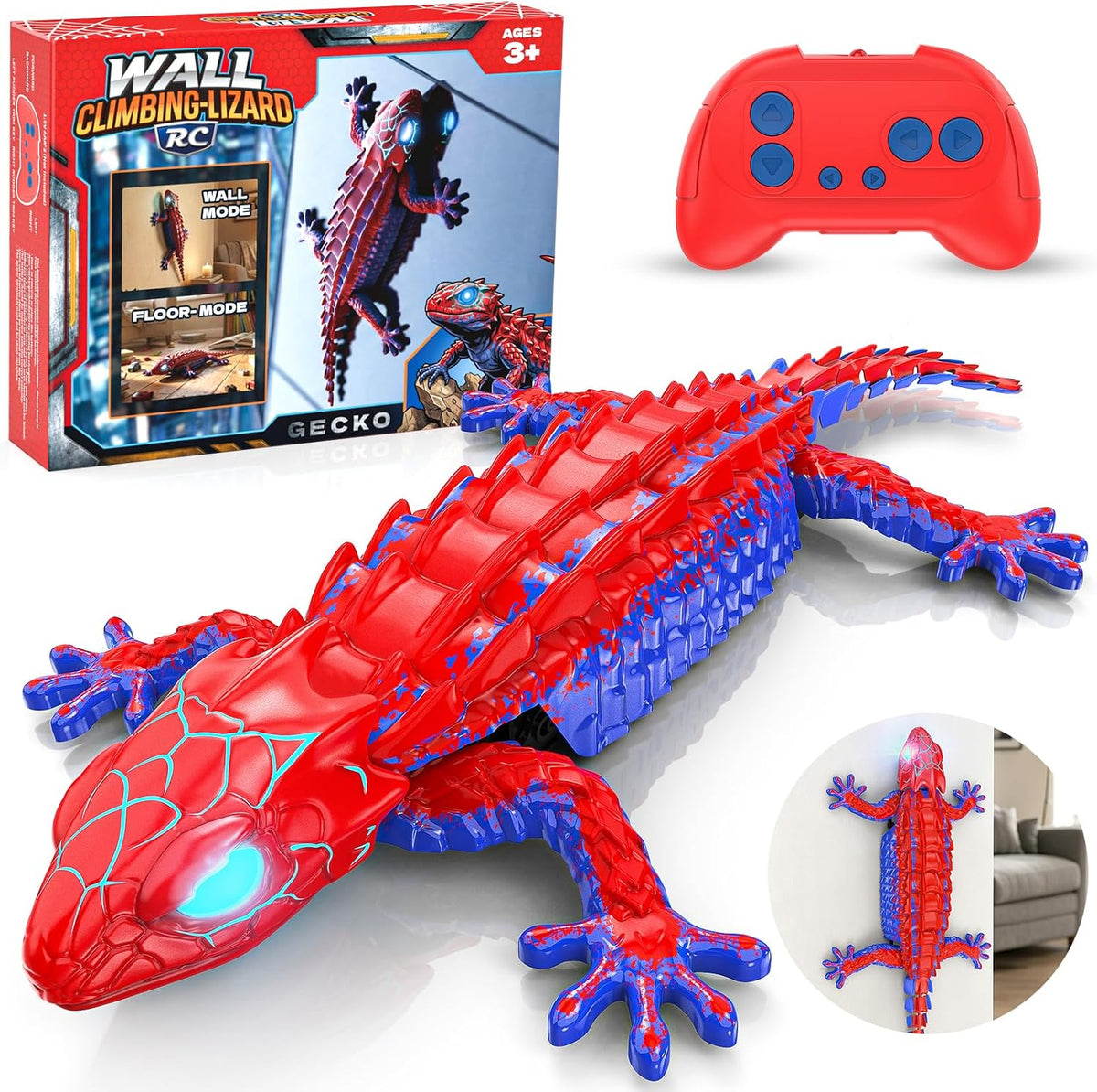 RC Wall Climbing Gecko, Rechargeable Remote Control Robot for Kids – Fun for Kids & Family - Red&blue