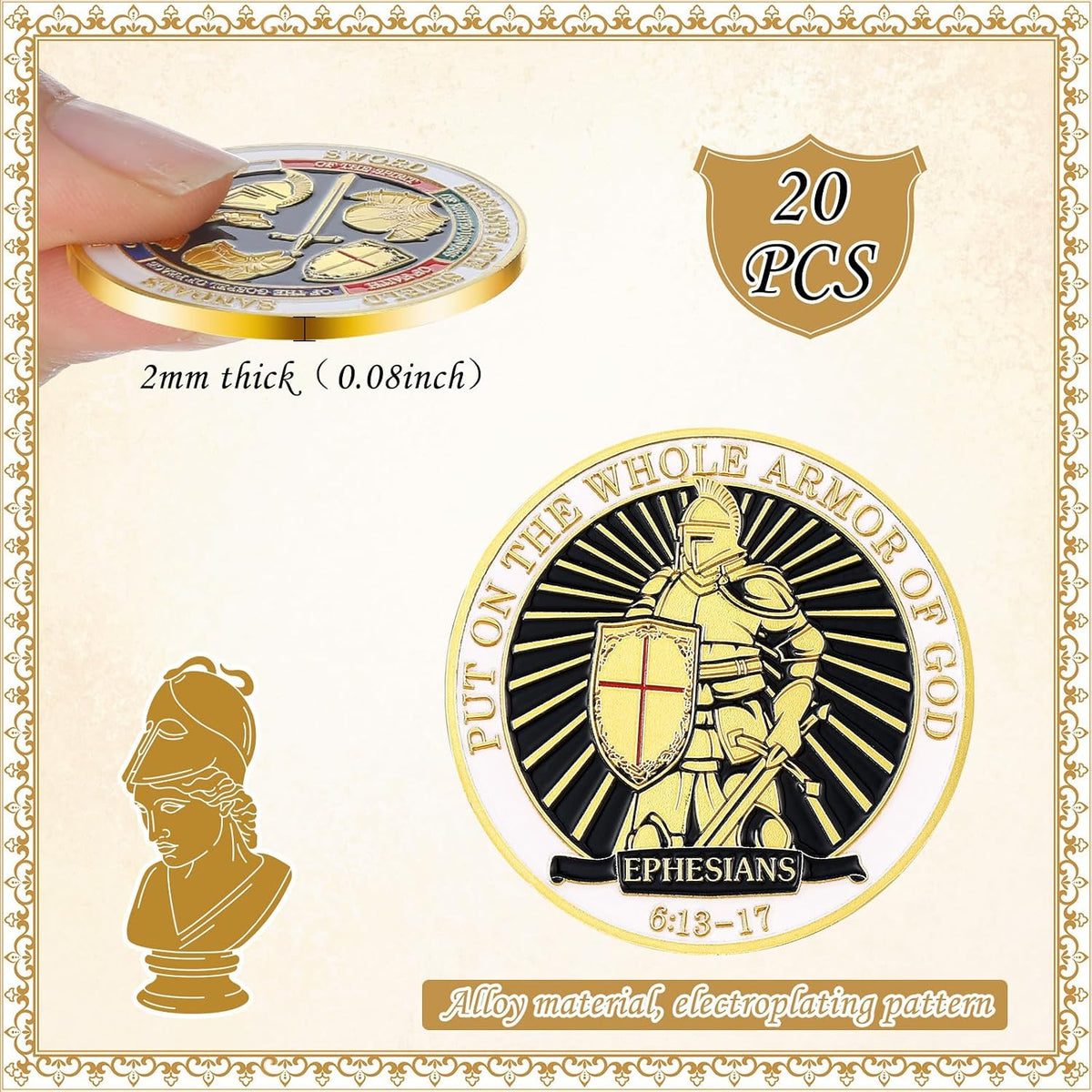 Nosiny 20 Pcs Armor of God Coins Metal Christian Challenge Coins - Distinct Style - image 3