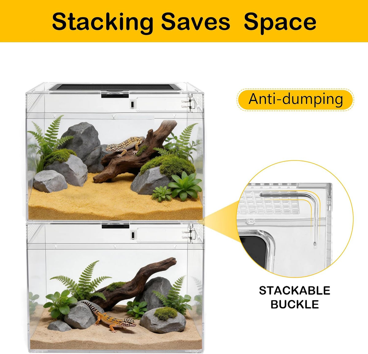 HELIME Reptile Tank 7 Piece Starter Kit with Escape Proof Locking Lid - XLarge(19.5x9.4x10.5IN) - image 2