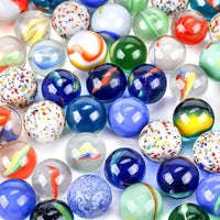 POPLAY 160 glass marbles in cat's eye, speckled, swirl and translucent designs