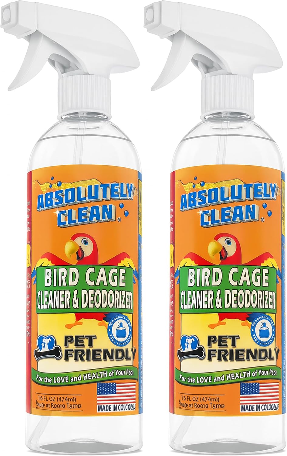 Absolutely Clean Amazing Bird Cage Cleaner and Deodorizer - 16 Fl Oz (Pack of 2)