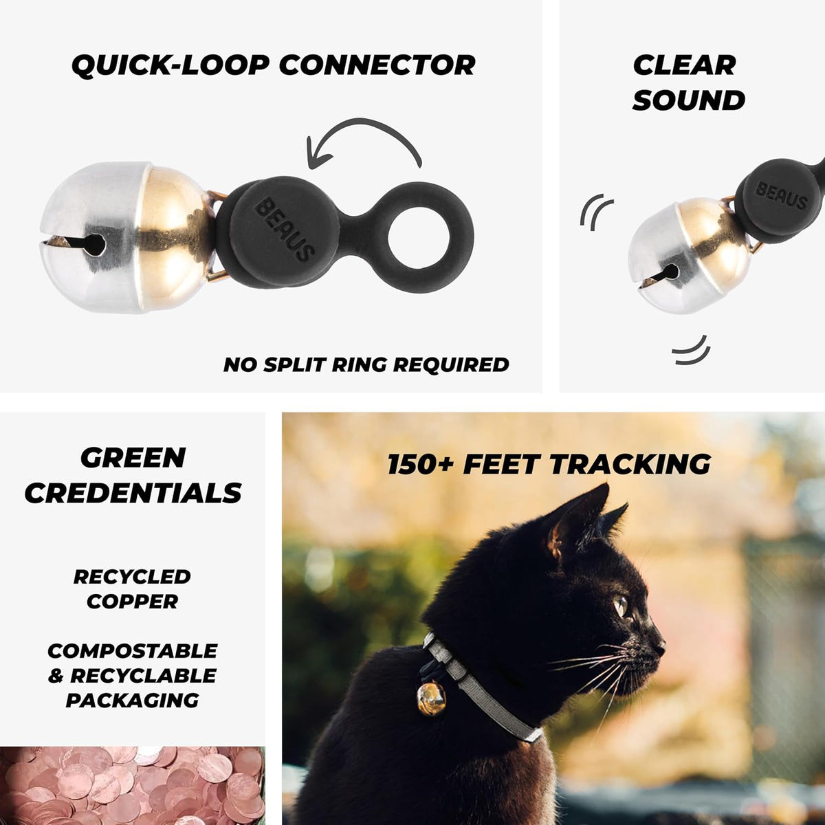 Beau's Bells V2 | Cat & Dog Collar Bells with New Quick Loop Easy Release Clip | Handmade Copper | - Single Bell / Small - image 2