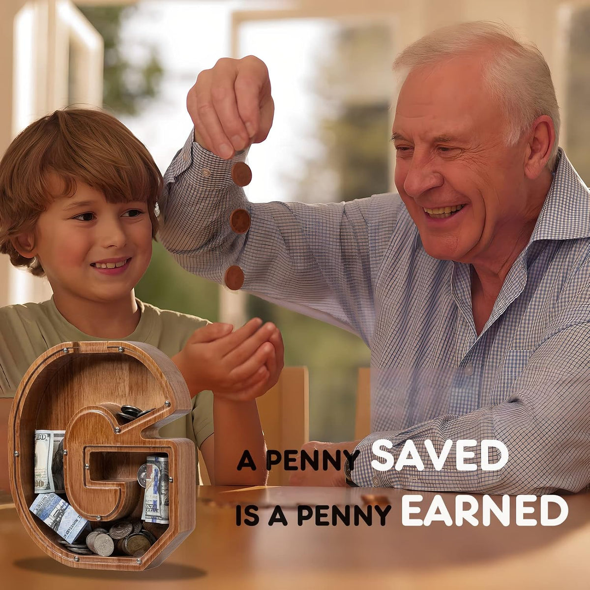 Ladenk Wooden Letter Piggy Bank - G / Initial-12" - image 3