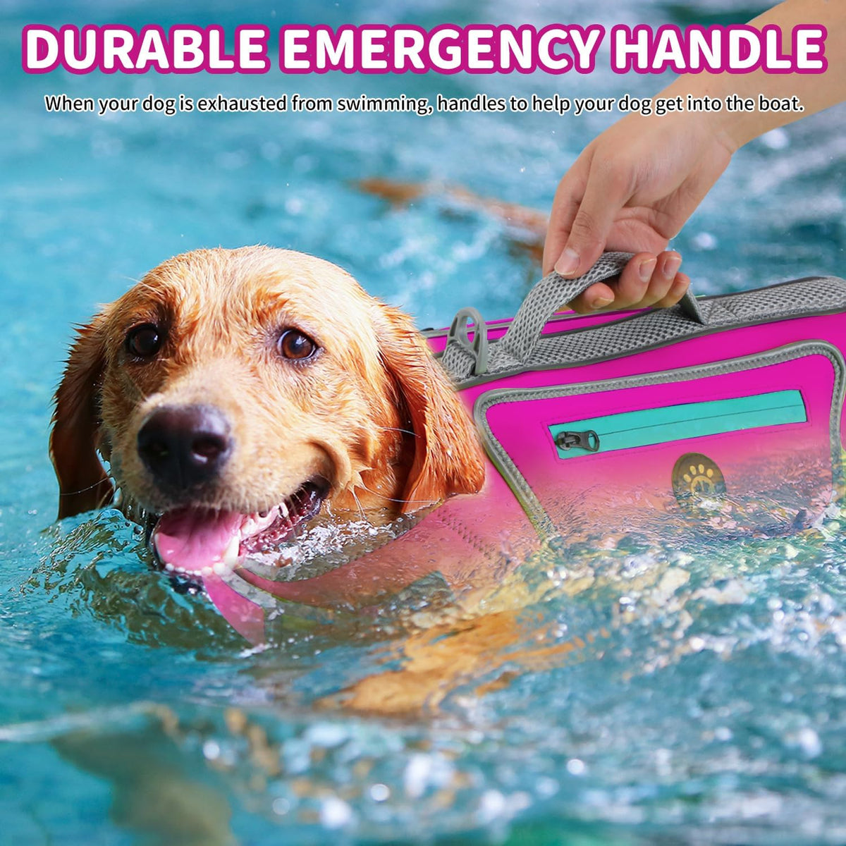 Dog Life Jacket, Good Visibility Pet Swimming Vest for Boating L – Essentials for Dogs - RosePink / Medium - image 2