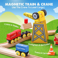 Tiny Land 110PCS Wooden Train Set, Toy Train with Tracks – Fun for Kids & Family - 55PCS - image 3
