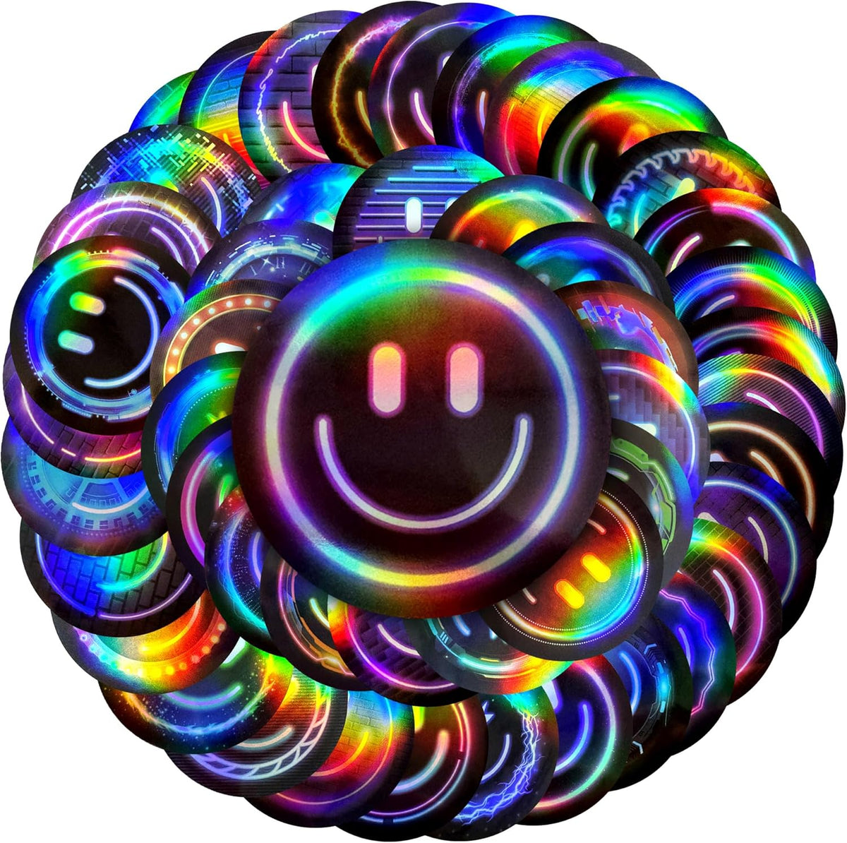 50PCS Smile Face Stickers Cute Water Bottle Stickers for Kids – Fun for Kids & Family - 50pcs Holographic Neon Stickers