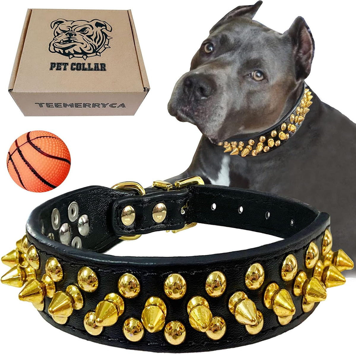Pink Leather Studded Dog Collars for Girl Dogs - Black-gold / XL: 17.7"-20.5"(for Large Dog)
