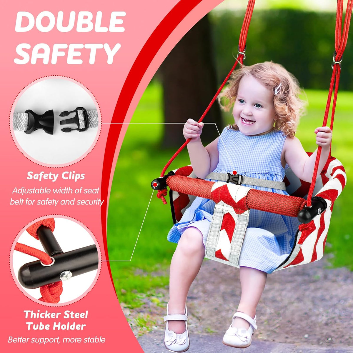 Shker toddler swing seat with soft cushion, detachable armrests and adjustable ropes - view 7