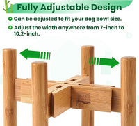 Dog Bowl Stand for Large Dogs - Raises Feeders and Bowls to 12-inch High, Expandable Sideways, Compatible to Various Sizes of Slow Feeders, Water Dishes and Fountains - Bamboo