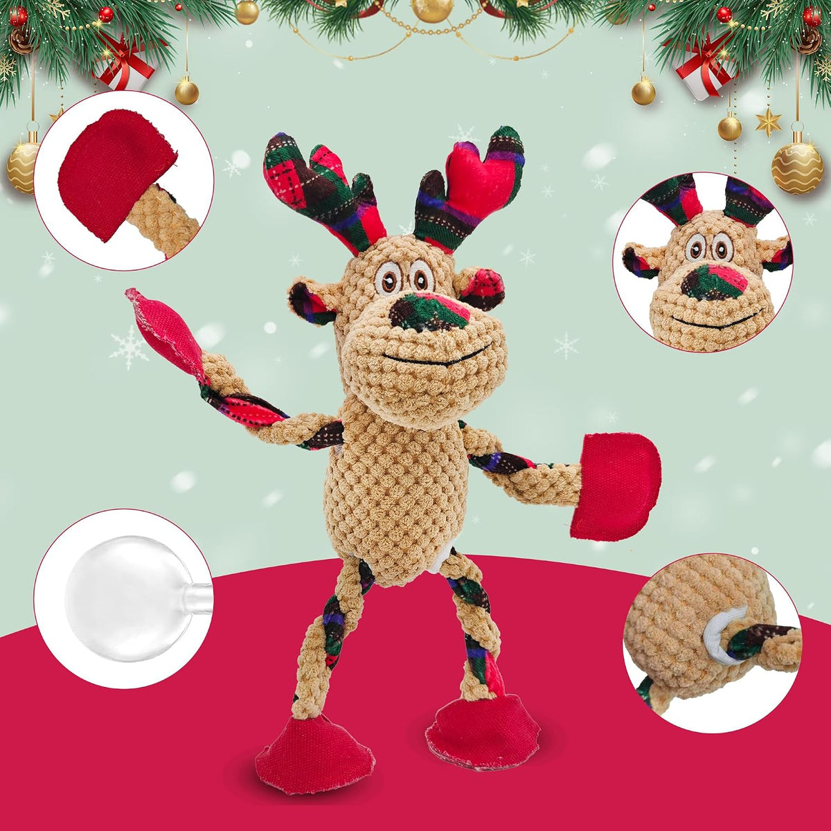 Squeaky Dog Toys, Stuffed Large Dog Toys to Keep Them Busy - Red A - image 2
