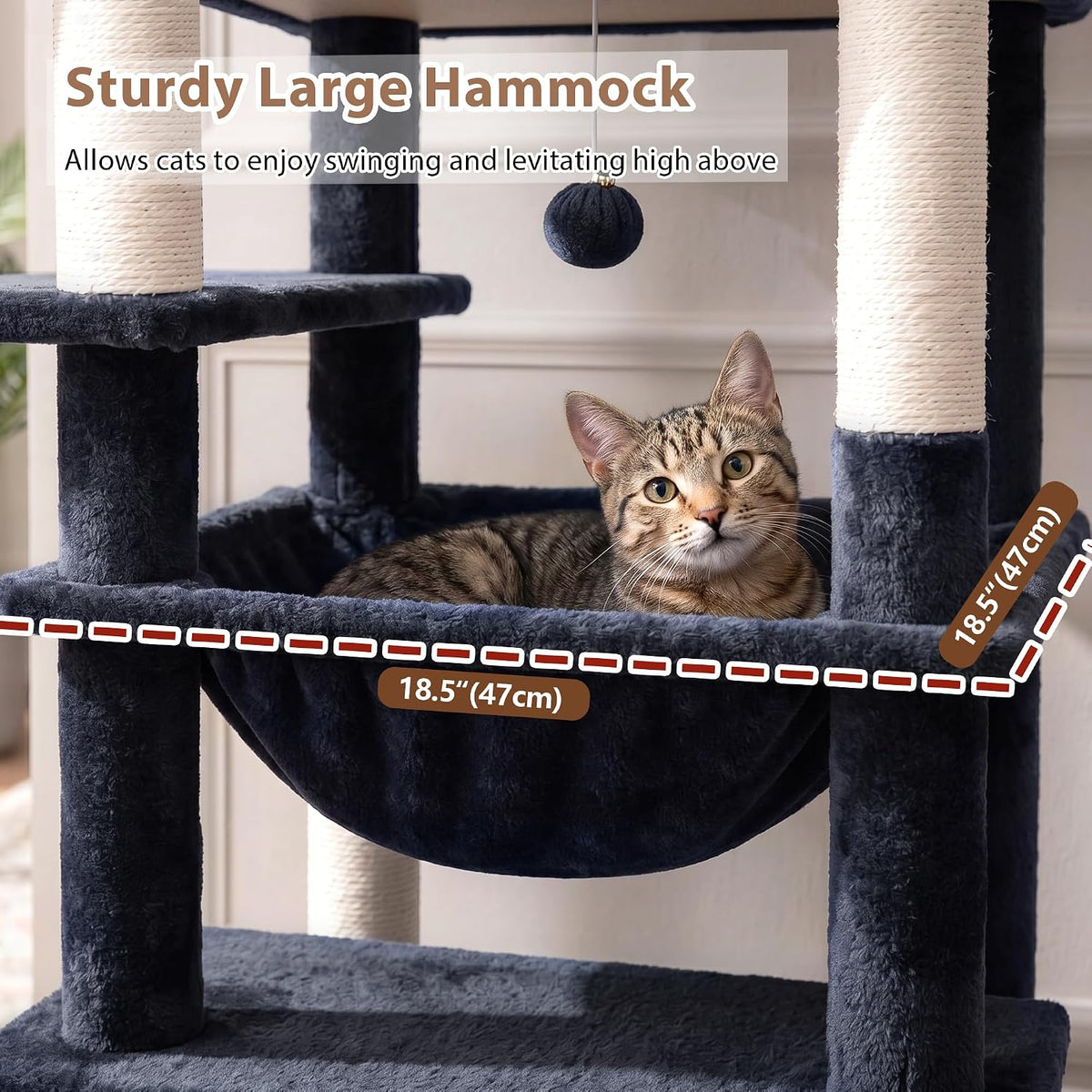 Cat Tree, 74" Tower for Large Cats, Big Condo & Hammock GCT030G – Essentials for Cats - 78.7 inch / Smoky gray - image 3