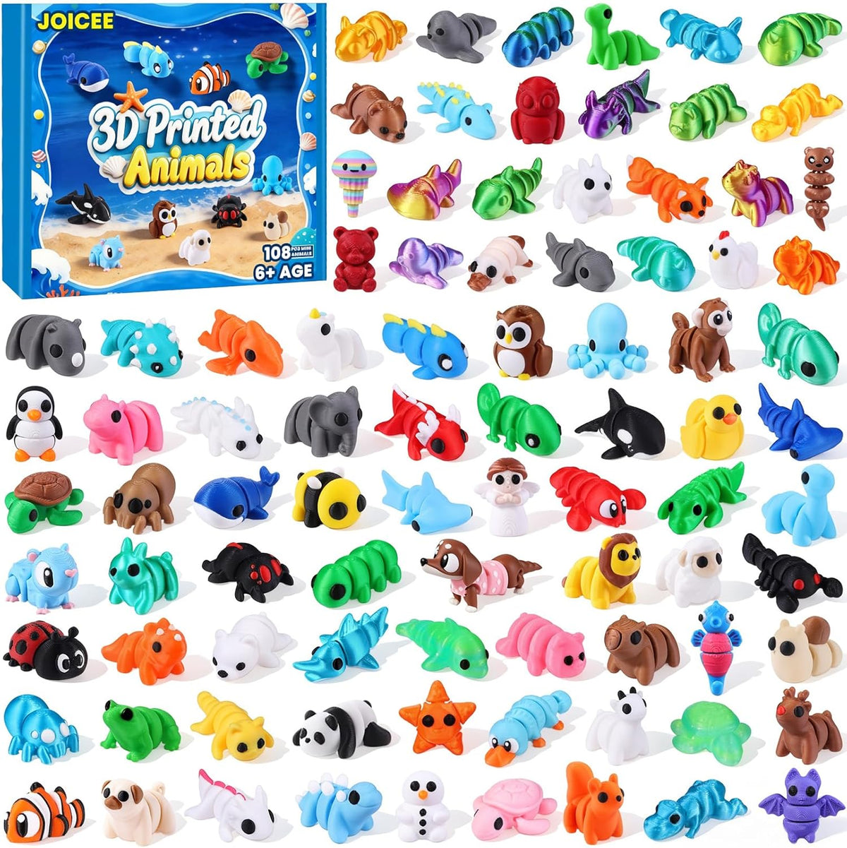 JOICEE 24Pcs 3D Printed Dinosaur Animals Mini Dinosaur Toys – Fun for Kids & Family - Blue