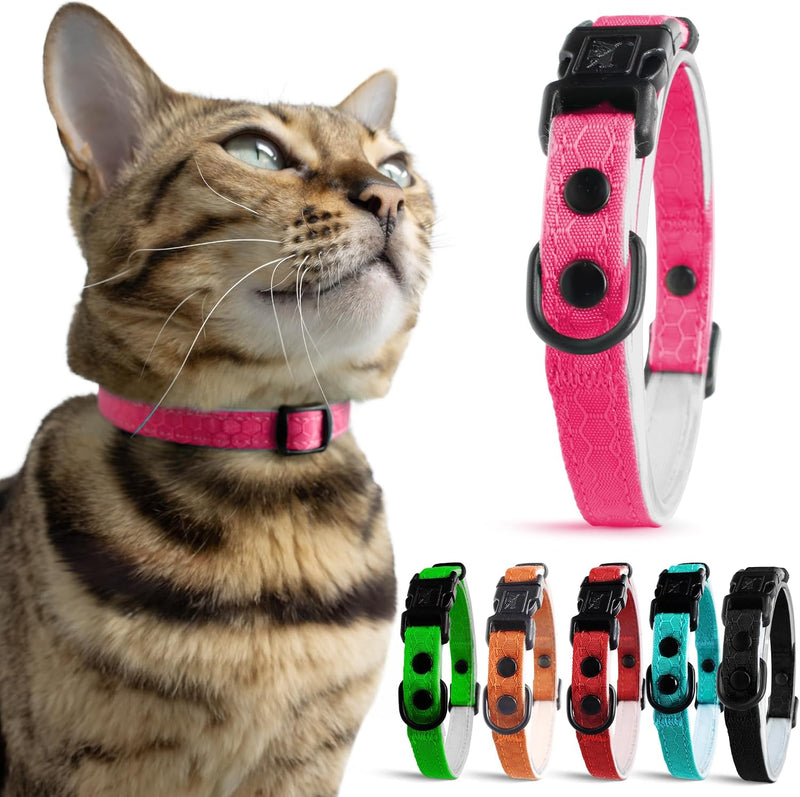 OutdoorBengal Durable Breakaway Cat Collar, No Bell – Essentials for Cats - Flamingo Pink / Adult