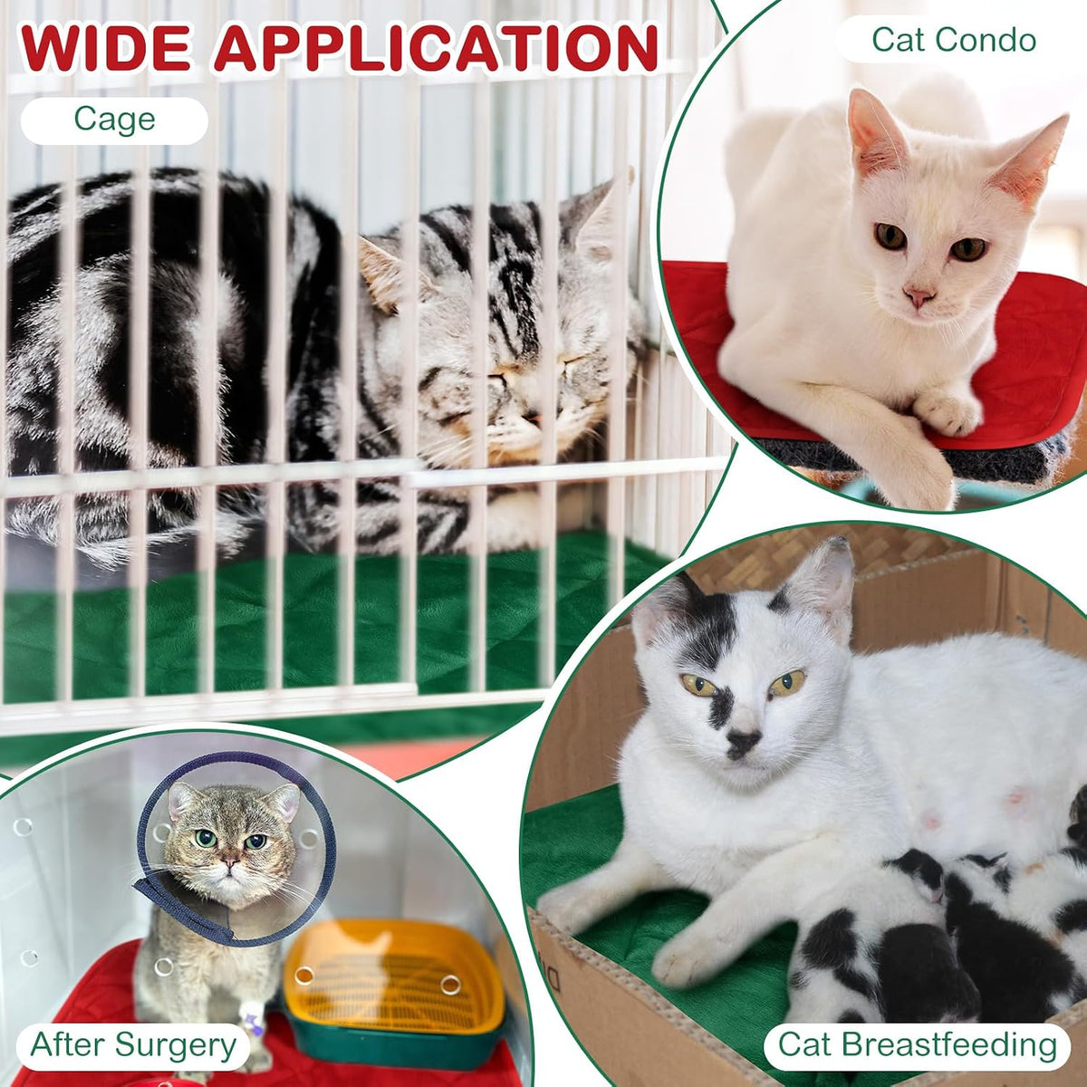 2 Pack Self Warming Cat Bed Thermal Pet Mat - 16 x 20 inches / Red, Green - image 2