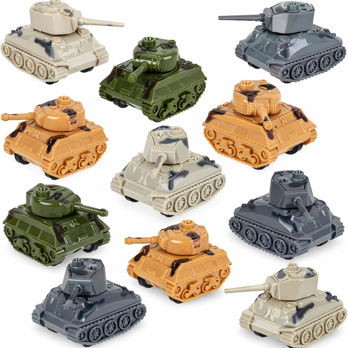 ArtCreativity 24 pack of 2 inch mini pullback army tanks in four colors