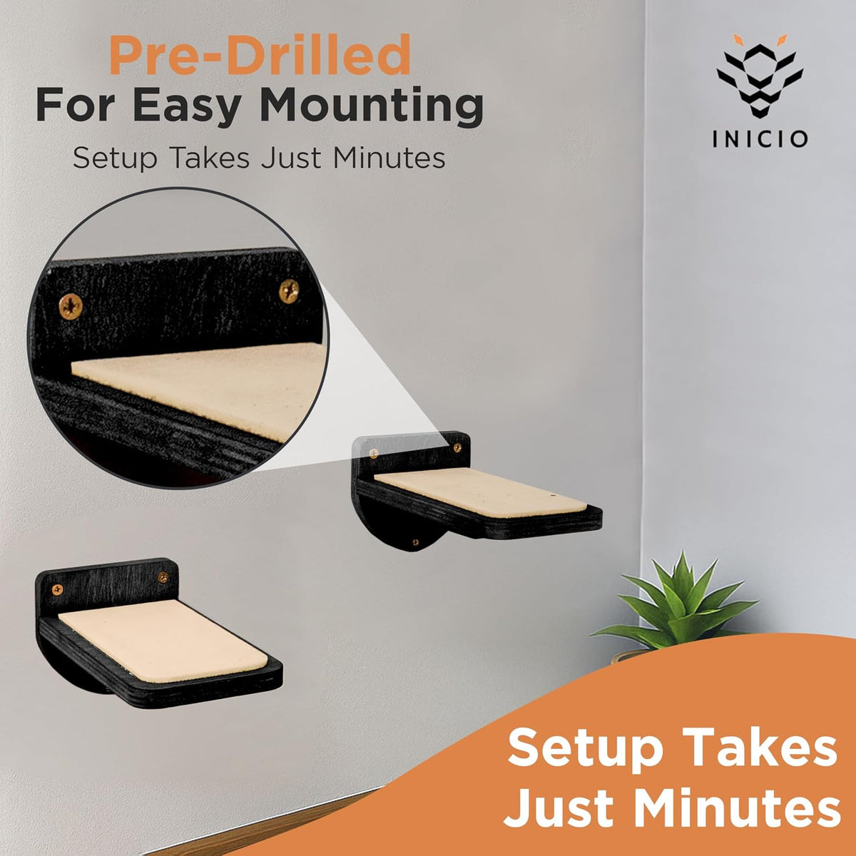 INICIO Cat Wall Steps, Natural Wood - Black - image 4