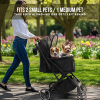 Pet Stroller for Small Medium Dogs Cats Up to 45 lbs, Travel Lite Collapsible, All Terrain 4 Wheels for Jogging, Running, Grey